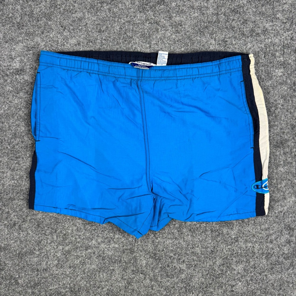 Champion Swim Shorts Mens Size M Blue Nylon Striped Mesh Lined Athletic Trunks